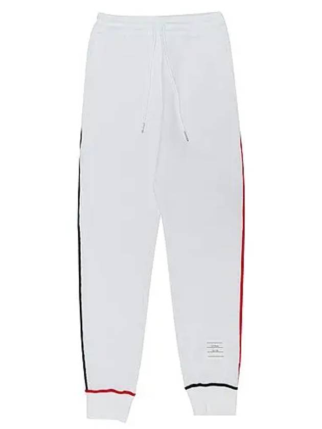 Women's Contrast Cover Stitch Mesh Back Cotton Rib Sweatpants White - THOM BROWNE - BALAAN 3