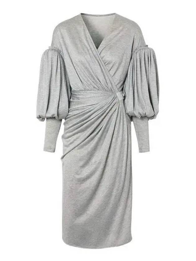 Women's Melange Balloon Sleeve Midi Dress Pewter - BURBERRY - BALAAN 1