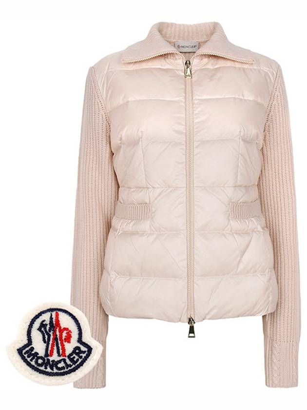 Pink Tricot Logo Knit Mix Goose Down Zip up 9B00033 M1241 51M 00663 - MONCLER - BALAAN 1