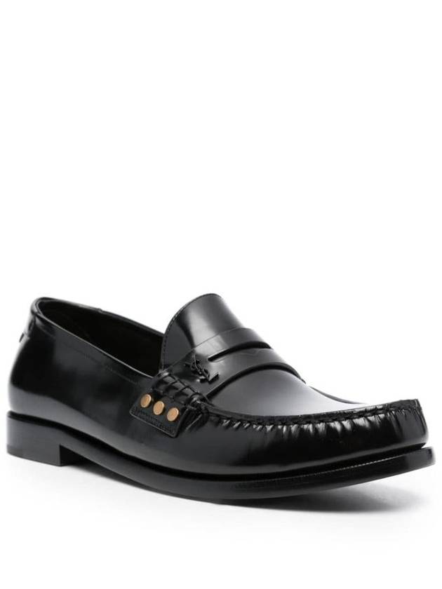 Mocassini Leather Monogram Loafer Black - SAINT LAURENT - BALAAN 3