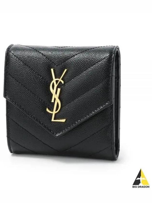 Monogram Cassandra Matelasse Half Wallet Black - SAINT LAURENT - BALAAN 2