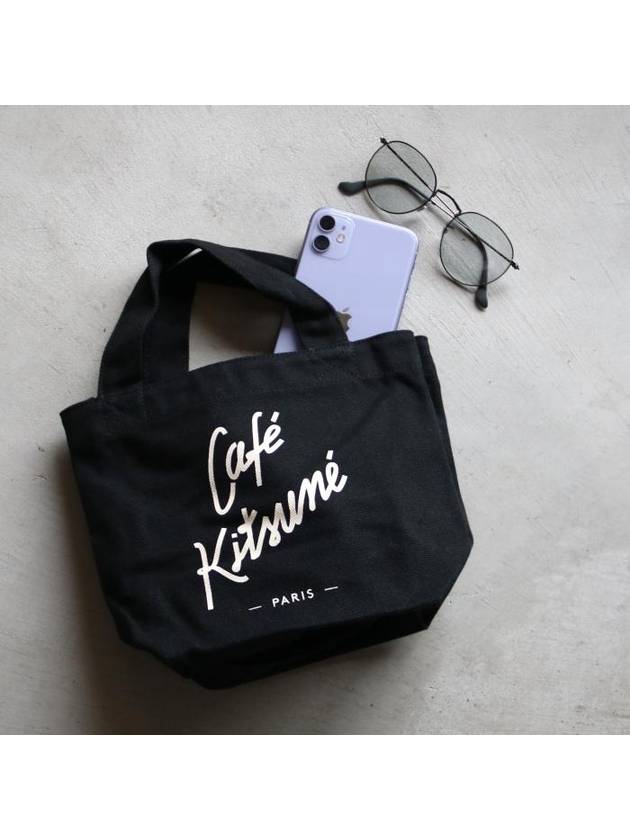 Café Logo Printing Cotton Canvas Small Tote Bag Black - MAISON KITSUNE - BALAAN 5