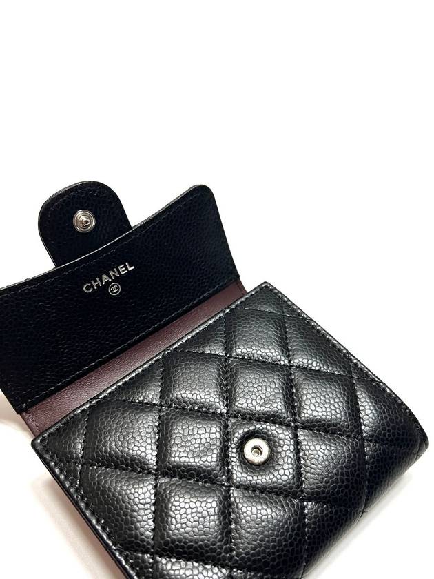 Small Classic Flap Wallet Grained Calfskin Silver Black - CHANEL - BALAAN 7