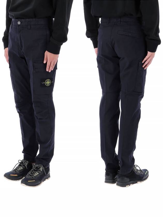 Stretch Cotton Gabardine Garment Dyed Cargo Straight Pants Navy - STONE ISLAND - BALAAN 2