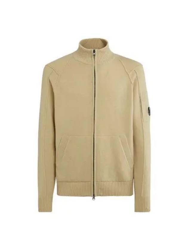 Lens Wappen Lambswool Zip-Up Cardigan Beige - CP COMPANY - BALAAN 2