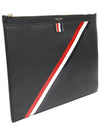 MAC027A Black Pebble Grain Leather Diagonal Stripe Medium Document Clutch - THOM BROWNE - BALAAN 2