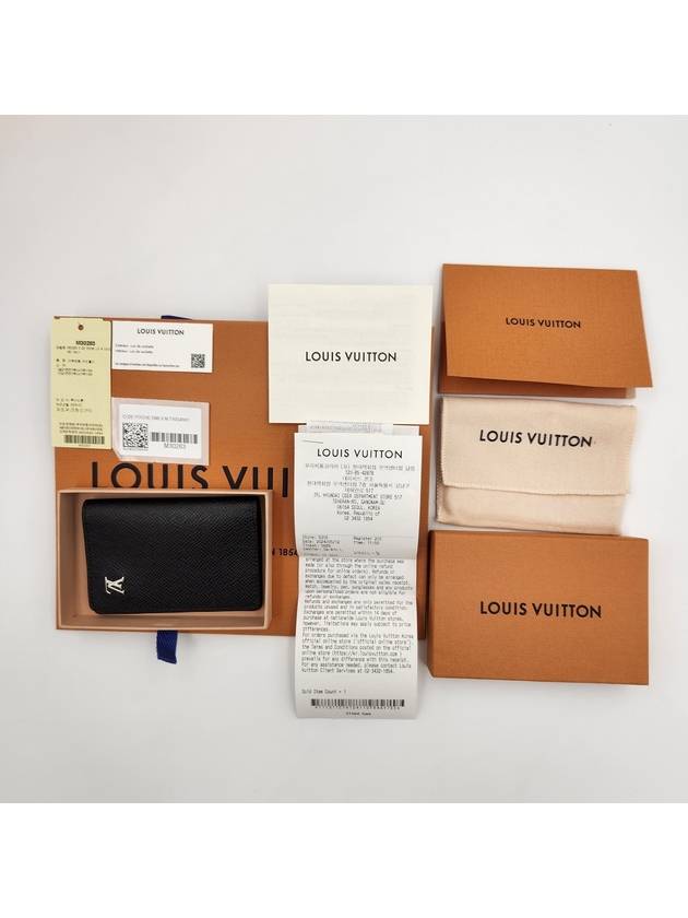 Pocket Organizer Taiga Leather Card Wallet Black - LOUIS VUITTON - BALAAN 9