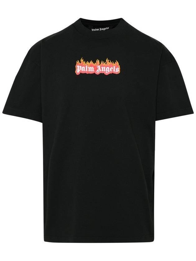 Men's Logo Burning Short Sleeve T-Shirt Black - PALM ANGELS - BALAAN 1