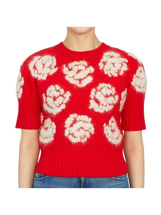 Rose Embroidered Sweater Knit Top Red - TORY BURCH - BALAAN 2