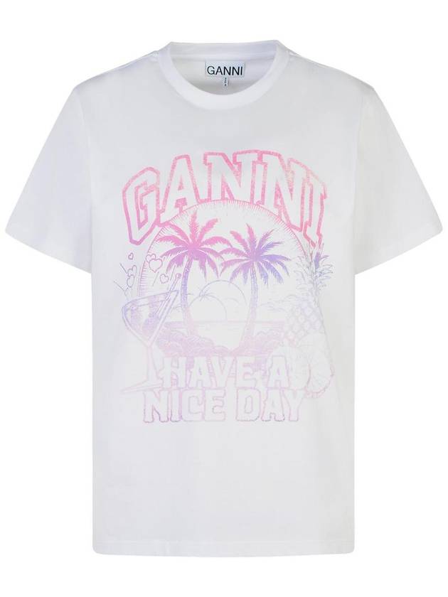 Logo Print Short Sleeve T-Shirt White - GANNI - BALAAN 2