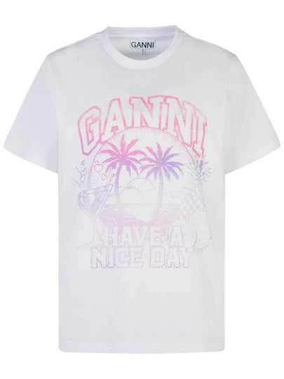 Logo Print Short Sleeve T-Shirt White - GANNI - BALAAN 2