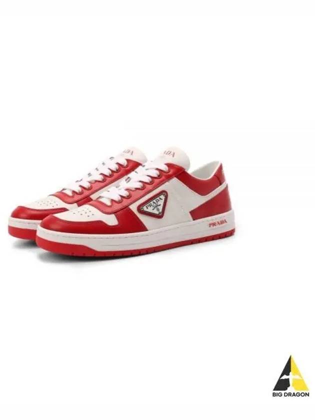 Downtown Perforated Leather Low Top Sneakers White Lacquer Red - PRADA - BALAAN 2