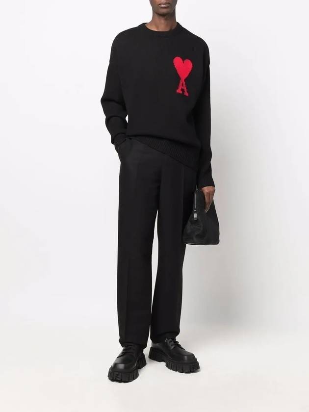 Big Heart Logo Wool Knit Top Black - AMI - BALAAN 4