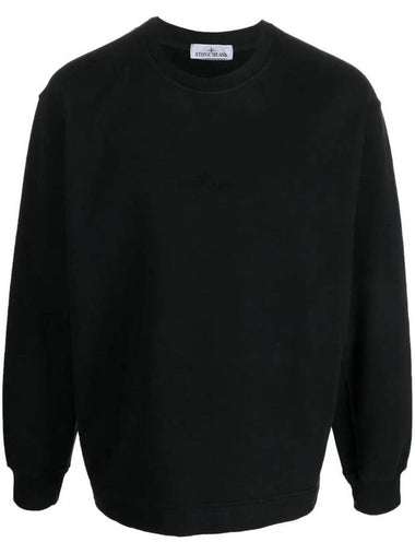 Crew Neck  Brushed Cotton Fleece Sweatshirt Black - STONE ISLAND - BALAAN 1