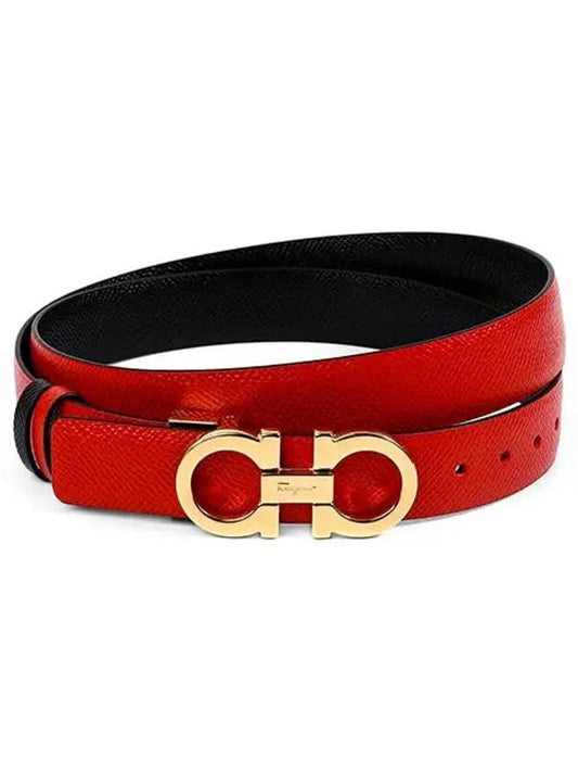 Reversible Gancini Leather Belt Black Lipstick Red - SALVATORE FERRAGAMO - BALAAN 2