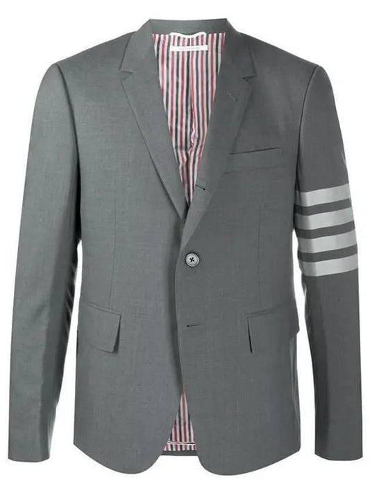 4-Bar Plain Weave High Armhole Sport Jacket Medium Grey - THOM BROWNE - BALAAN 1