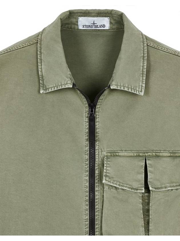 Garment Dyed Stretch Cotton Overshirt Jacket Sage Green - STONE ISLAND - BALAAN 4