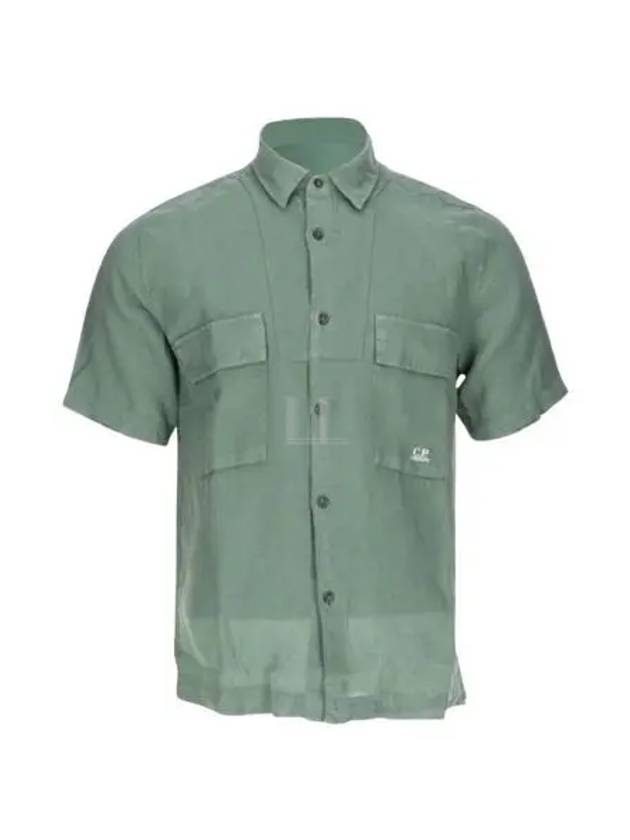 Linen Short Sleeve Shirt Green - CP COMPANY - BALAAN 2