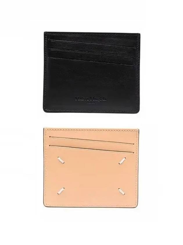 Two-tone Stitched Logo Leather Card Wallet Beige Black - MAISON MARGIELA - BALAAN 2