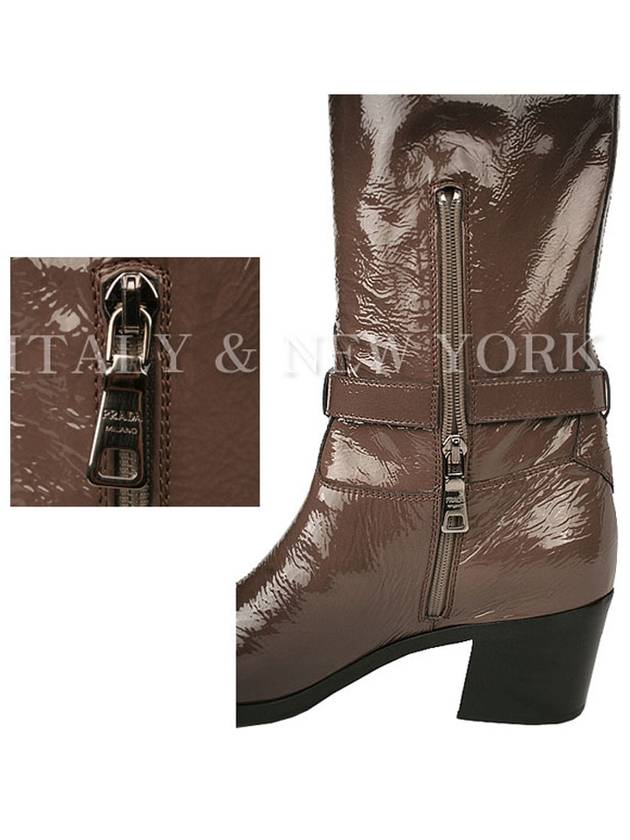 1W9644 XVI F0CDC11 Brown Gradient Enamel Leather Long Boots - PRADA - BALAAN 4