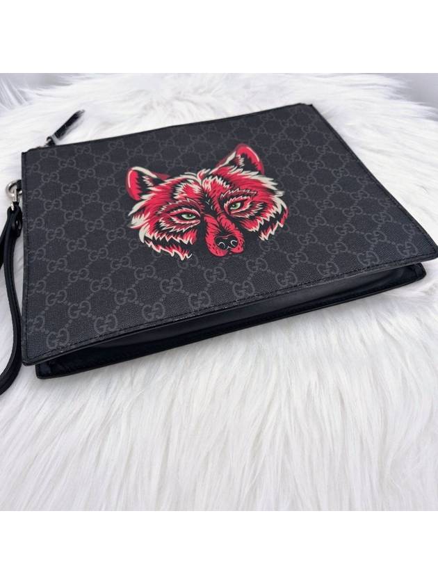 Wolf GG Supreme Clutch Bag Black 547084 - GUCCI - BALAAN 4