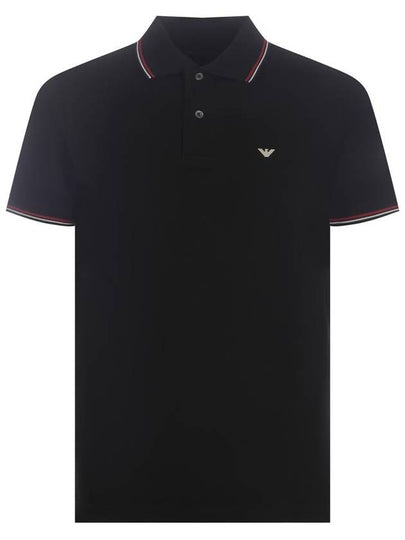 Men's Eagle Embroidered Logo Detail PK Shirt Black - EMPORIO ARMANI - BALAAN 2