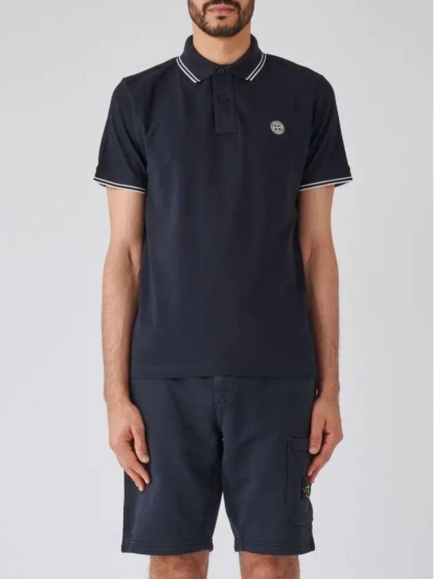 Stretch Cotton Pique Short Sleeve Polo Shirt Navy - STONE ISLAND - BALAAN 2