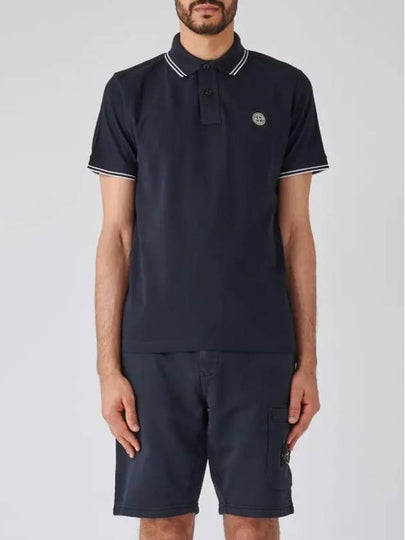 Stretch Cotton Pique Short Sleeve Polo Shirt Navy - STONE ISLAND - BALAAN 2