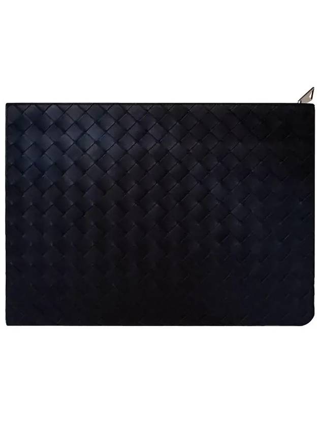 Men's Intrecciato Half Zipper Pouch Clutch Bag Blue - BOTTEGA VENETA - BALAAN 3