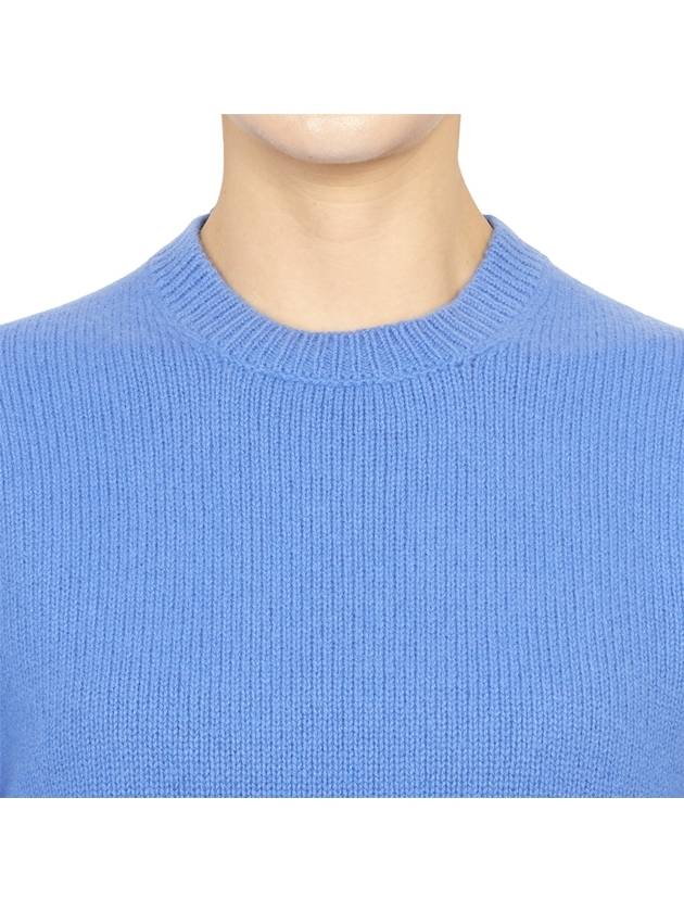 Embroidered Logo Crew Neck Wool Knit Top Blue - SPORTY & RICH - BALAAN 7