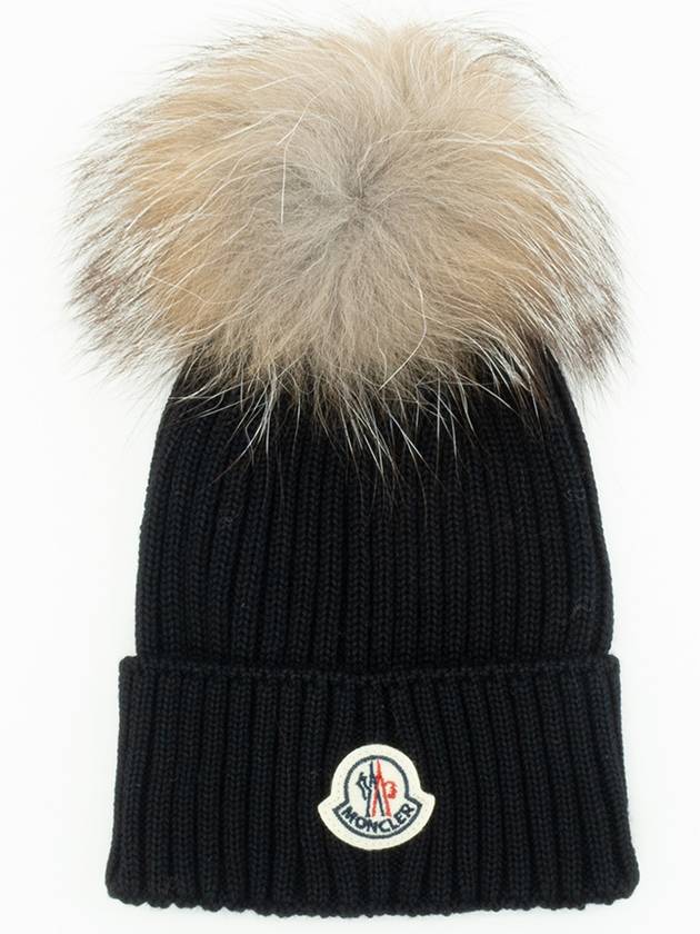 Kids Beretto Fur Hat Beanie Black H29543B00028 04S01999 - MONCLER - BALAAN 1