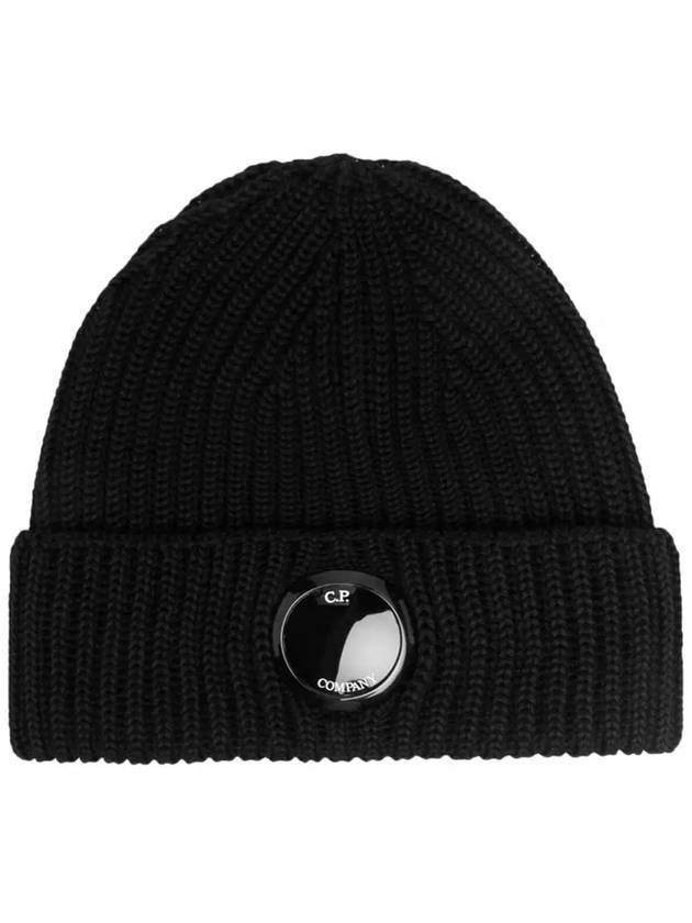 Lens Wappen Extra Fine Merino Wool Beanie Black - CP COMPANY - BALAAN 2