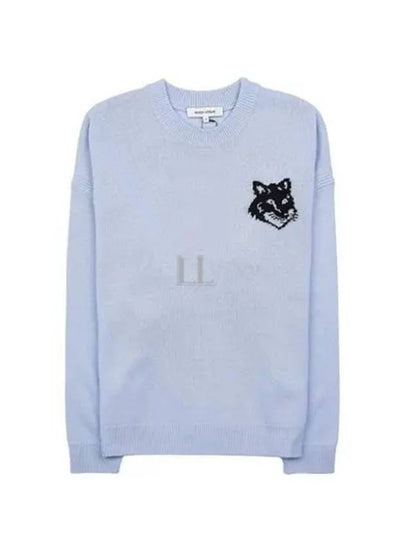 Intarsia Fox Head Comfort Knit Top Sky Blue - MAISON KITSUNE - BALAAN 2