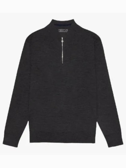 Men's V-Neck Half Zip Merino Wool Knit Top Dark Grey - G/FORE - BALAAN 2