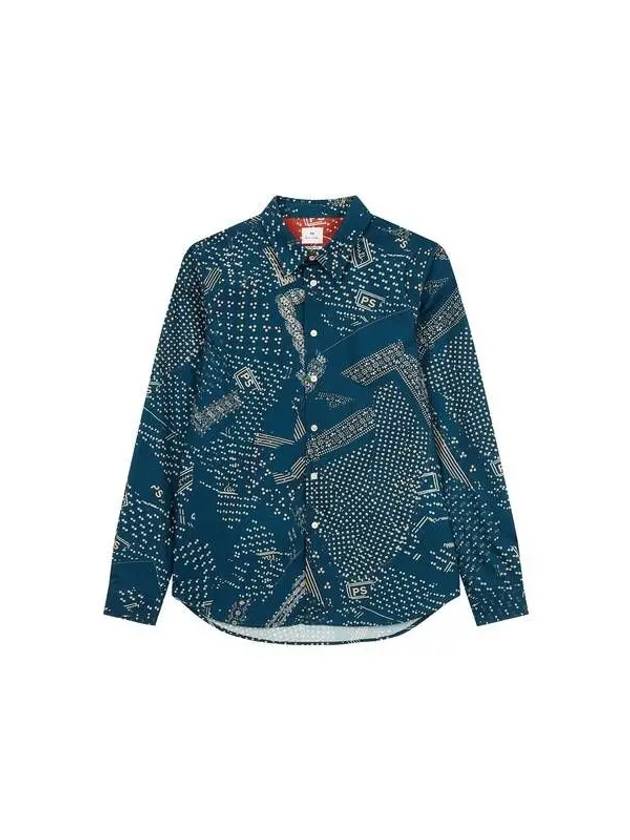 PS Tailored Fit Patterned Shirt Blue Green 270865 - PAUL SMITH - BALAAN 1