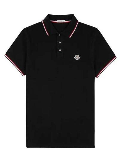 Tricolor Trim Cotton Polo Shirt Black - MONCLER - BALAAN 2