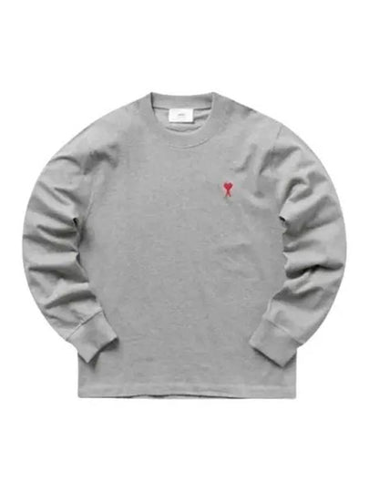 Small Heart Logo Long Sleeve T-Shirt Grey - AMI - BALAAN 2