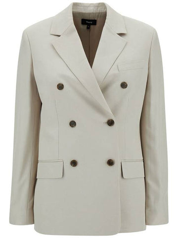 Off-White Double-Breasted Jacket With Notched Revers In Viscose Woman - THEORY - BALAAN 1