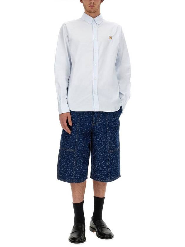 Fox Head Embroidery Long Sleeve Shirt Blue - MAISON KITSUNE - BALAAN 3