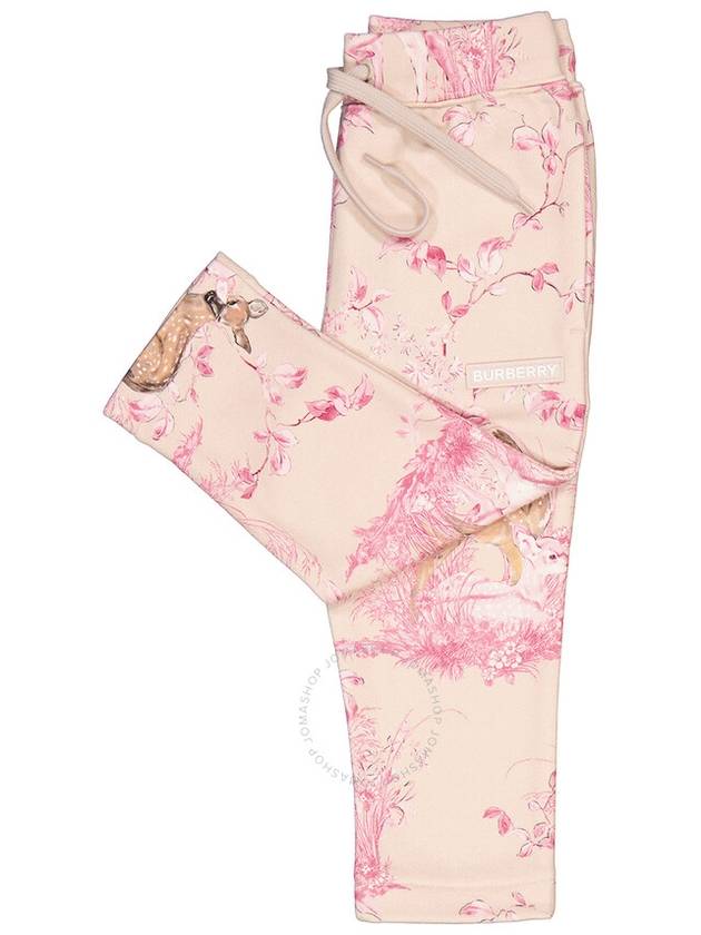 Burberry Girls Light Rose Beige Deer-Print Cotton Joggers, Size 4Y - BURBERRY - BALAAN 3