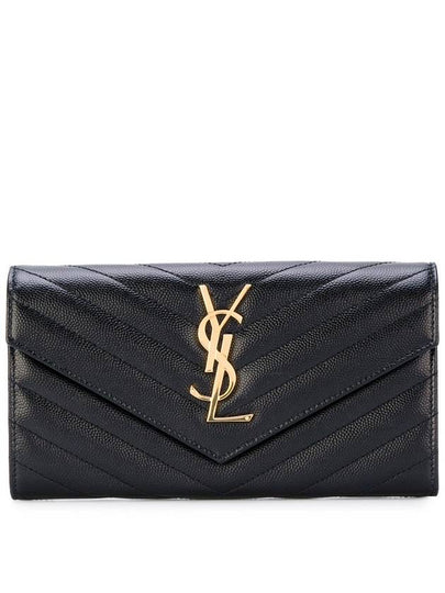 Matelasse Monogram Quilting Leather Flap Long Wallet Black - SAINT LAURENT - BALAAN 2