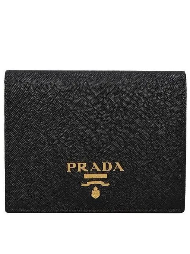 Saffiano Metal Logo Gold Fold Wallet Black - PRADA - BALAAN 2