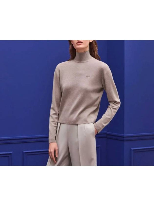 Women's Caleche Embroidered Cashmere Turtleneck Gray - HERMES - BALAAN.
