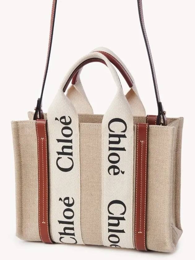 Woody Small Canvas Tote Bag White Brown Beige - CHLOE - BALAAN 3