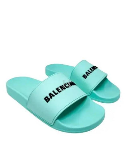 Women's Pool Emboss Logo Band Slippers Mint - BALENCIAGA - BALAAN 2