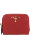 Metal Logo Saffiano Coin Card Wallet Red Gold - PRADA - BALAAN 1