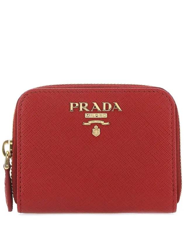 Saffiano Zipper Coin Wallet Red Gold - PRADA - BALAAN 1