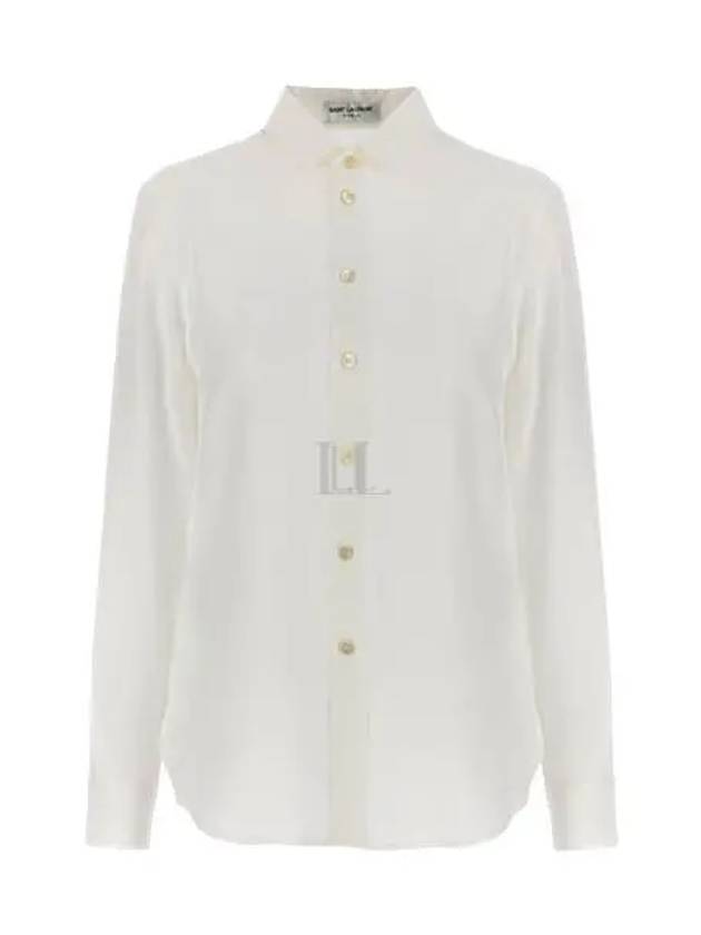 Basic Slim Fit Silk Shirt White - SAINT LAURENT - BALAAN 2