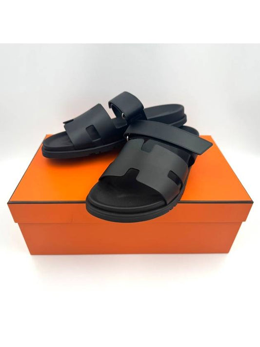 Hermes Chypre H Logo Calfskin Sandals Black - HERMES - BALAAN 2