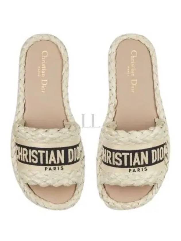 Women's Dway Embroidered Cotton Raffia Slippers Beige - DIOR - BALAAN 2